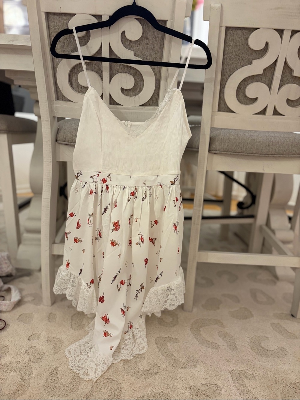White Floral Lace-Trim High-Low Dress